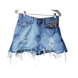 Levi's 569 Shorts Women's 26 Blue Denim Loose Straight Studded‎ Distressed